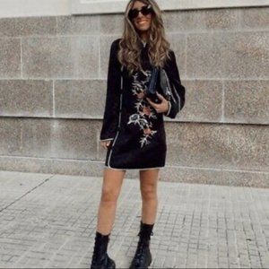 ZARA NWT Black Embroidered Floral Jacquard Dress Sz M